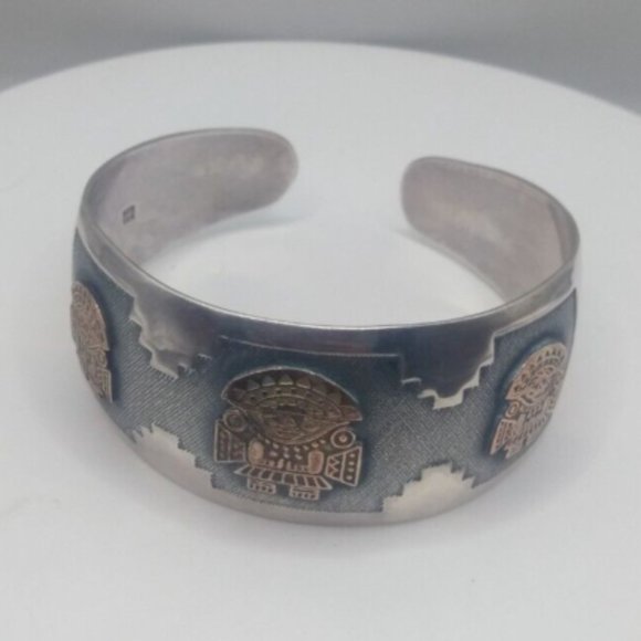 Peruvian 950 sterling silver bracelet with 18k gold plating Nazca lines design